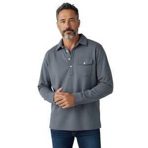 CRICQUET Men's Long Sleeve Polo Shirt Size Medium Grey Pima Cotton Golf Casual